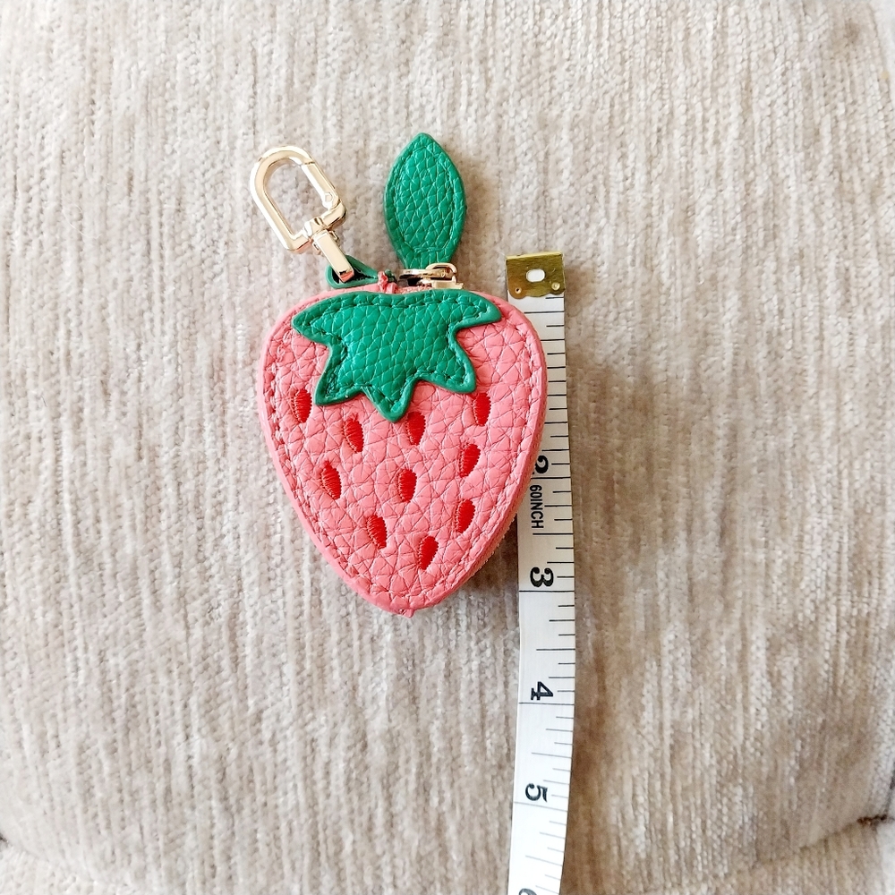 PINK STRAWBERRY Bag Charm Coin Purse Keychain - Picture 4 of 5